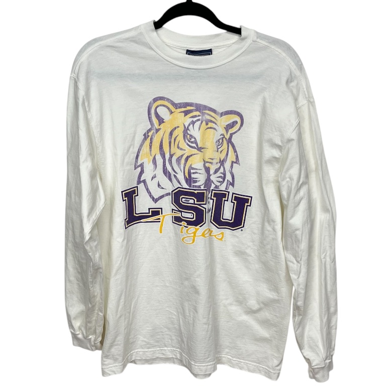 Jansport Lsu White Long Sleeve Tee With Tiger Logo, Unisex Size Medium